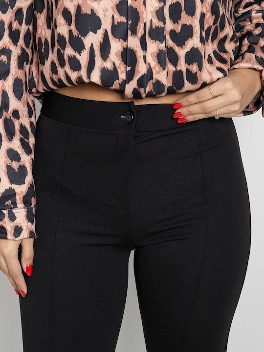 Pantaloni Dama Înaltă Talie Din Țesătură Fit Relaxed Negru