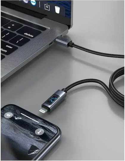 Swissten 3A Lightning to USB-C 30W Cable 1.5m LED Display Power Indicator Black