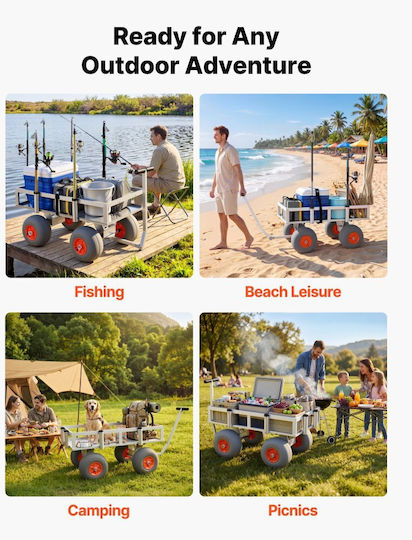 Beach Fishing Cart Vevor Load Capacity 159 Kg Fishing Trolley Heavy Duty Aluminum Alloy Frame PU Balloon Tires All Terrain 330 Mm 6 Rod Holders Outdoor Activities Camping Picnic