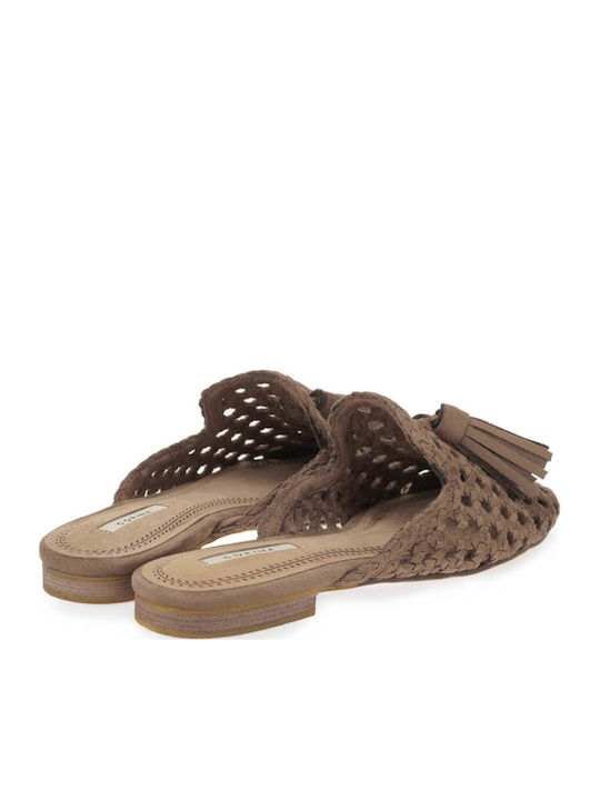 Flat Suede Mules in Brown Colour
