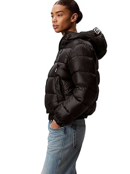 Късо Дамско Puffer Яке за Зима Черно