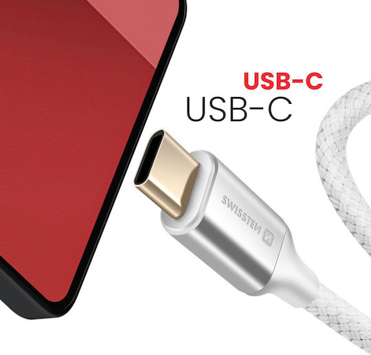 Swissten USB Type-C To 3.5mm Jack Audio Auxiliary Cable Braided Nylon Length 1.5m White