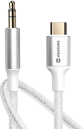 Swissten USB Type-C To 3.5mm Jack Audio Auxiliary Cable Braided Nylon Length 1.5m White