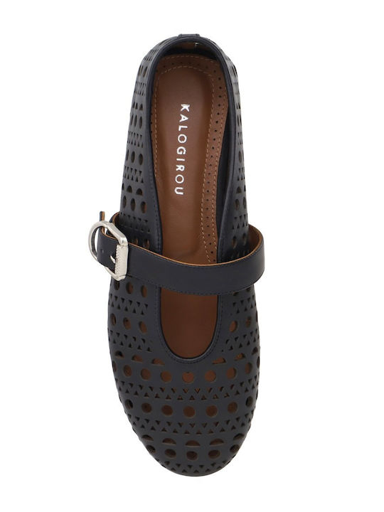 Leather Women's Ballerina Shoes In Black Color ATOM