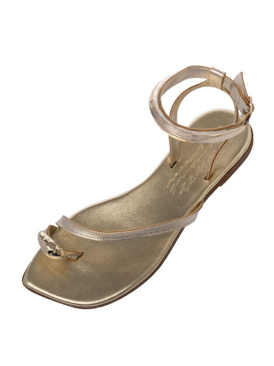 Damen Flache Sandalen Gold