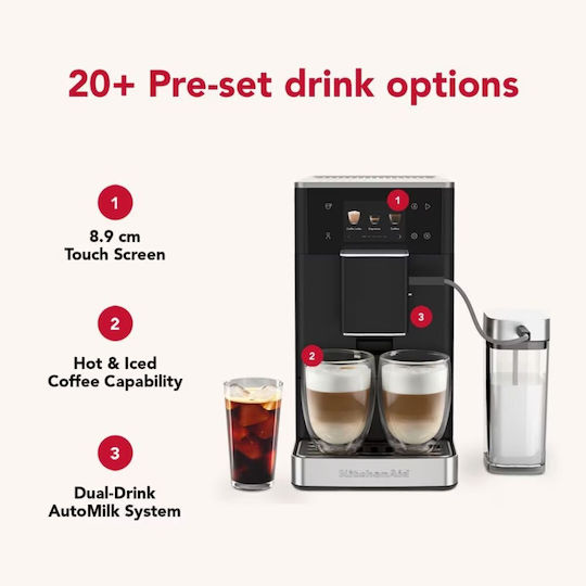 Kitchenaid KF4 Αυτόματη Μηχανή Espresso Πίεσης 15bar για Cappuccino με Μύλο Άλεσης Matte Black 5KES8454BBM