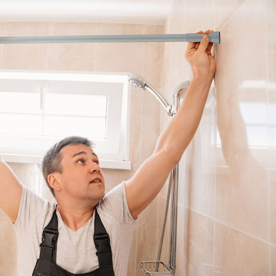 Relaxdays Bară Pliabilă Pentru Perdea De Duș Dreaptă Din Oțel Inoxidabil Gri Ø25mm 110cm
