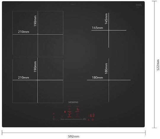 Siemens Smart Plită cu Inducție Autonomă cu Funcție de Blocare 59.2x52.2cm Negru Mat