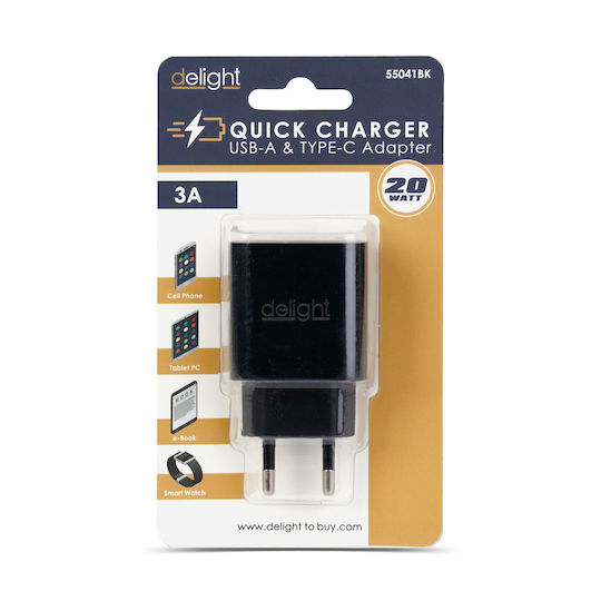 Alista Home Încărcător Fără Cablu cu Port USB-A și Port USB-C 20W Power Delivery / Quick Charge 3.0 Negru (GLB_55041BK)
