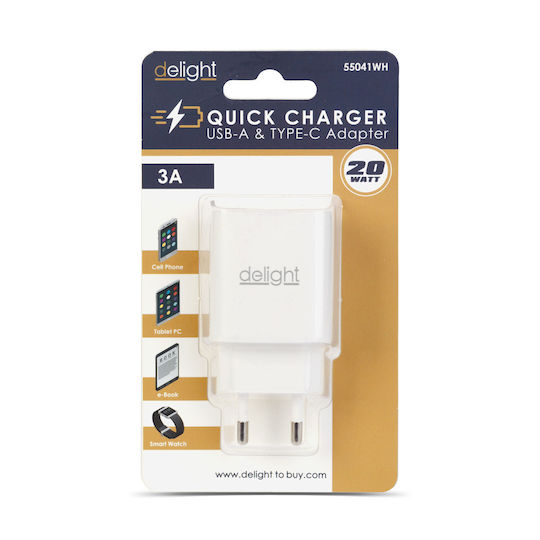 Alista Home Incarcator Fara Cablu cu Port USB-A si Port USB-C 20W Power Delivery / Quick Charge 3.0 Alb (GLB_55041WH)