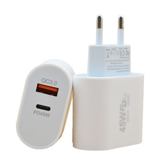 Alista Home Incarcator Fără Cablu cu Port USB-A și Port USB-C 45W Power Delivery Alb (161975)