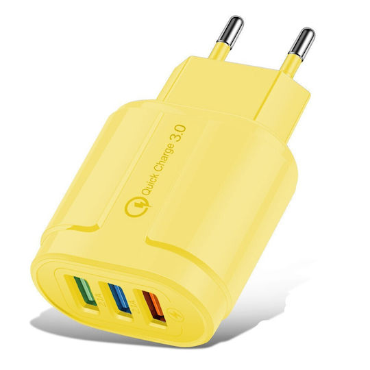 Alista Home Incarcator Fără Cablu cu 3 Porturi USB-A 18W Quick Charge 3.0 Galben (161525)