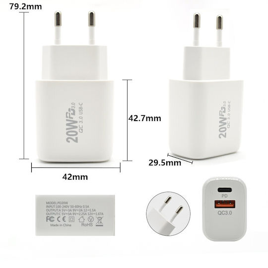 Alista Home Incarcator Fără Cablu cu Port USB-A și Port USB-C 20W Power Delivery / Quick Charge 3.0 Alb (161970)