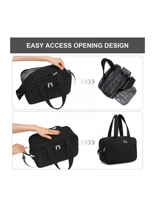 Miss Lulu Travel Quilted Toiletry Bag – Water-resistant Wet Dry Pocket Large 180° Opening Easy Access