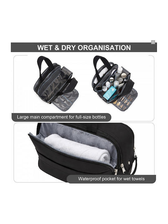 Miss Lulu Travel Quilted Toiletry Bag – Water-resistant Wet Dry Pocket Large 180° Opening Easy Access