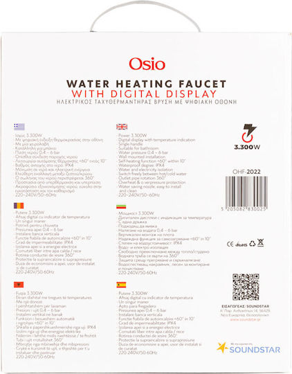 Osio Wall Mounted Electric Single-Phase Instant Heater Tap for Bathroom / Kitchen 3.3kW