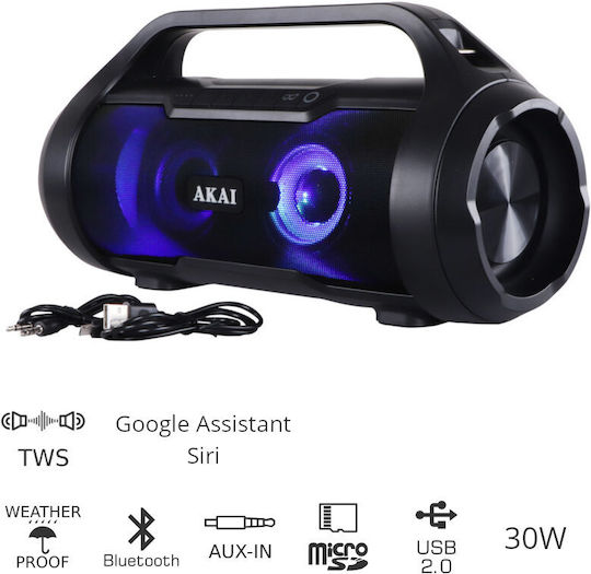 Akai Proffesional ABTS-50 Ηχείο Bluetooth 30W με Ραδιόφωνο και Διάρκεια Μπαταρίας έως 7 ώρες Μαύρο