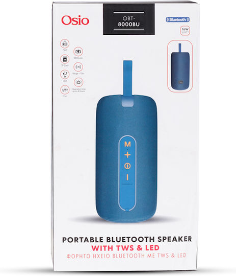 Osio Bluetooth Speaker 16W with Radio and Battery Life up to 4 hours Blue OBT-8000BU