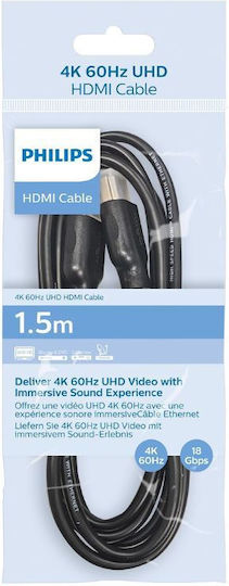 Philips HDMI 2.0 Premium Hochgeschwindigkeits 4K 60Hz HDR Kabel HDMI-Stecker - HDMI-Stecker 1,5m Schwarz