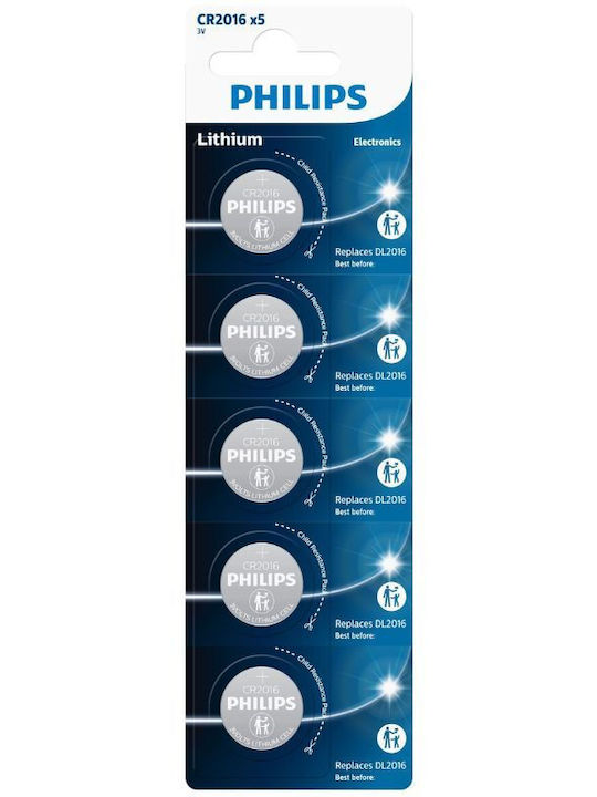 Philips Μπαταρίες Λιθίου Ρολογιών CR2016 3V 5τμχ