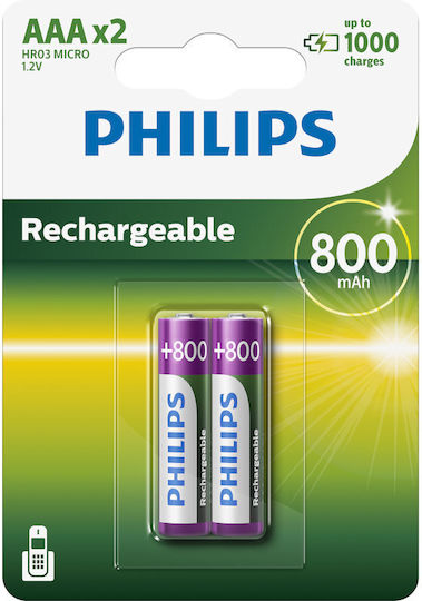 Baterii Reîncărcabile Philips AAA 800 mAh 2 Bucăți
