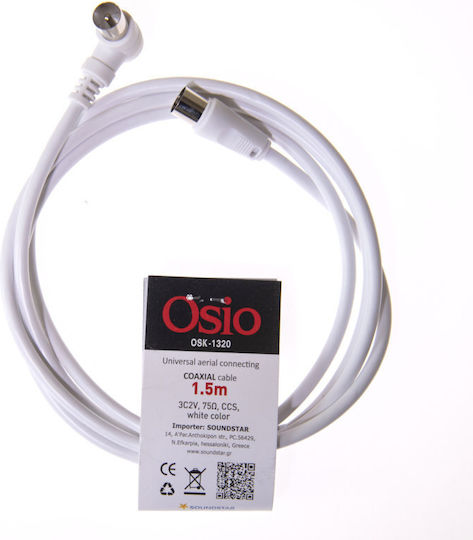 Osio Antenna Cable Coax male - Coax female White 1.5m (OSK-1320) 1pcs