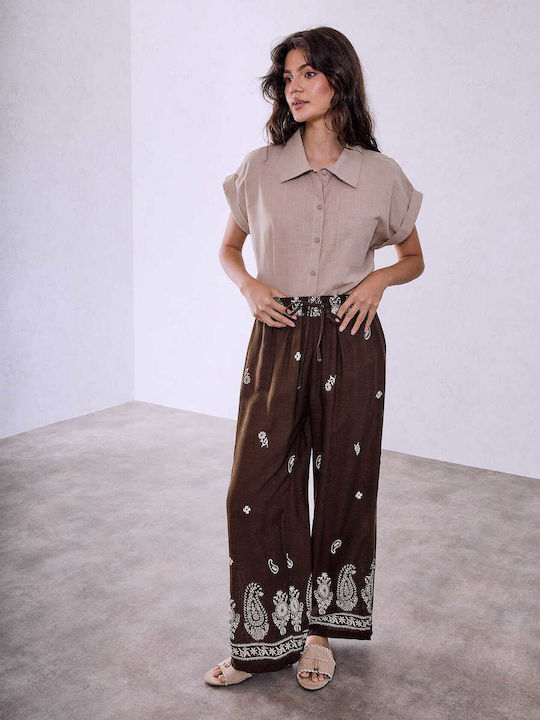Celestino Women's Pantaloons Viscose Loose Fit Dark Brown