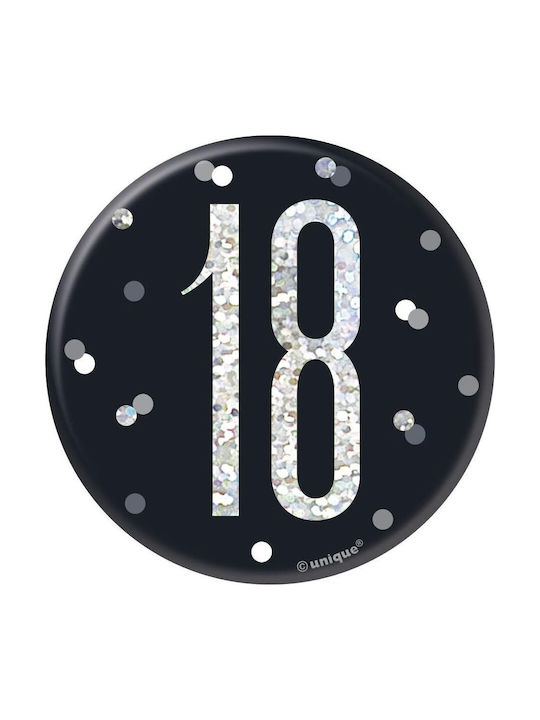 Pin Broșă Metalică Emblemă 18 Ani Negru Lucios Holo