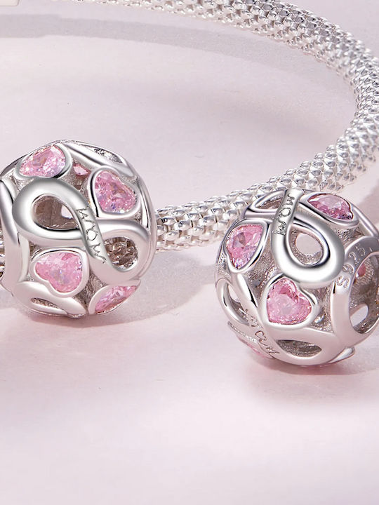 Pandora Charm Inimă din Argint cu Zircon Roz