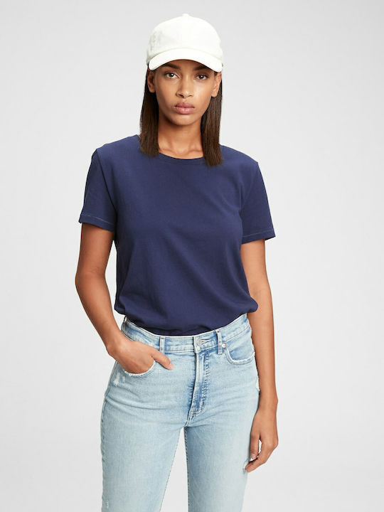 Women's Summer Blouse Cotton Short Sleeve Navy Blue