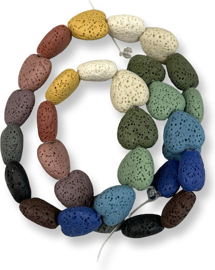 Lava Naturală Inimă Multicoloră 14x14mm – Orificiu 1.5mm – Șir 40cm 30 Bucăți