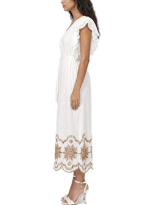 Summer Midi Dress Brown and White