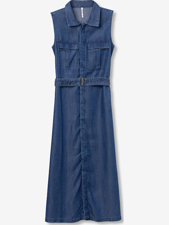 Καλοκαιρινό Midi Σεμιζιέ Φόρεμα Τζιν Dark Blue