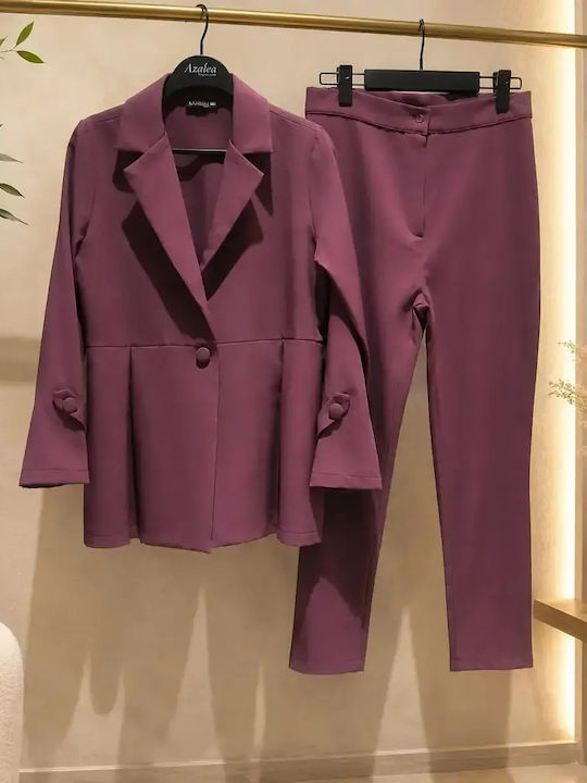 Women's Purple Set with High Rise Trousers in Loose Fit