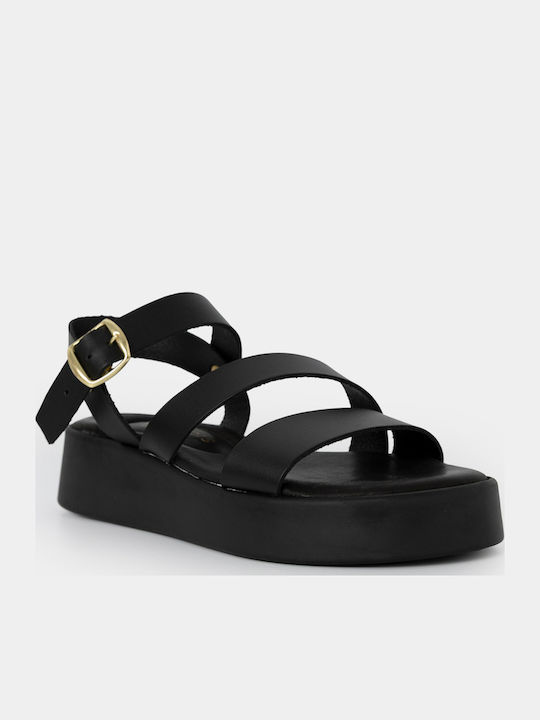Дамски Кожени Сандали Flatforms Черни