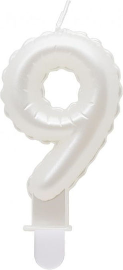 Candle Number 9 Nine Pearl White 7cm