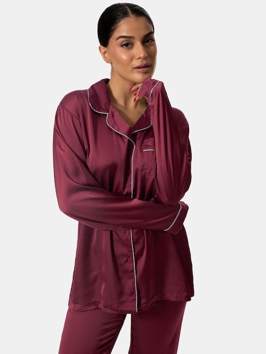 Σετ Πιτζάμας Σατινέ Μπορντό Μέγεθος 2xl Burgundy