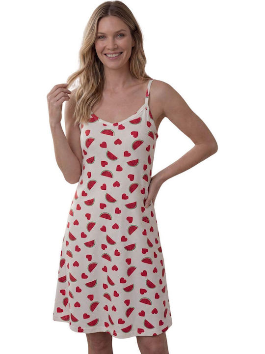 Lindros Summer Women's Nightgown White-Red