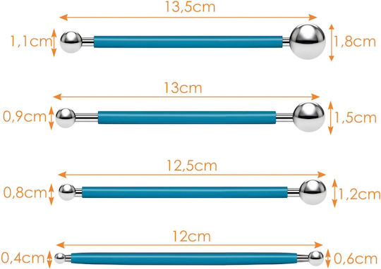 Set 4 Tools Silicone Putty Modeling Zola 8 Ball-headed Smoothing Tips Reusable Stainless Steel