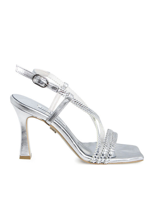 Damen Sandalen Silber Leder