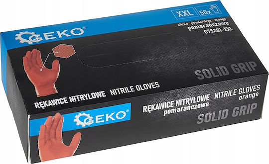 Geko Solid Grip Nitrile Gloves Orange Xxl 50 Pcs