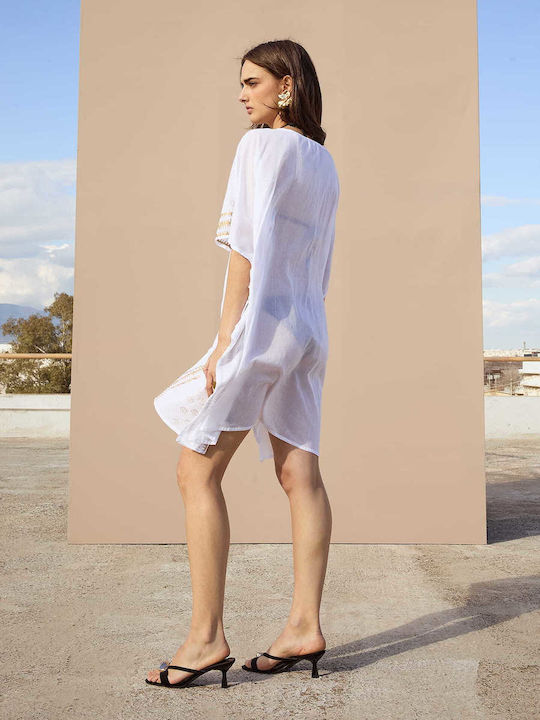 Celestino Women's Printed Kaftan Dress Tie Loose Fit White Celestino Women's Printed Kaftan Dress Tie Loose Fit White