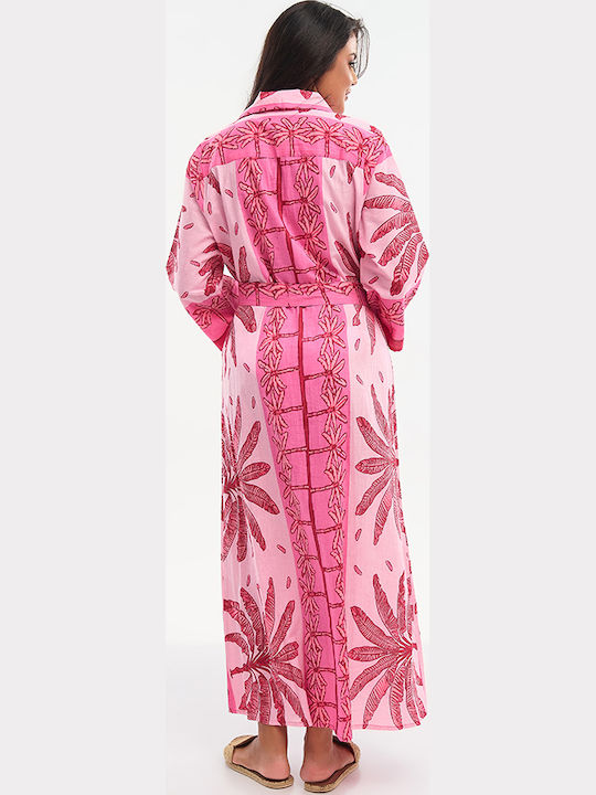 Ble Resort Collection Дамско Дълго Кафтан Плажен Розов
