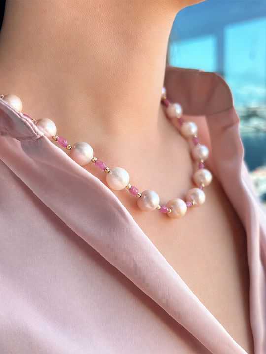 Necklace K14 Gold Elements Ruby Multicolour Pearls F1252378