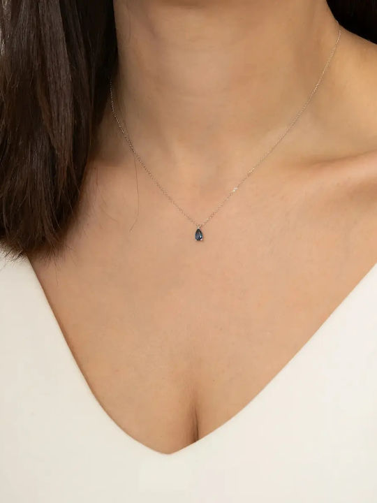 Halskette mit Träne-Design aus Weißgold 14K Blau