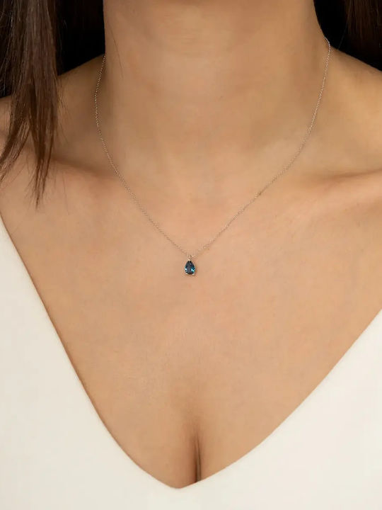 Halskette mit Träne-Design aus Weißgold 14K Blau