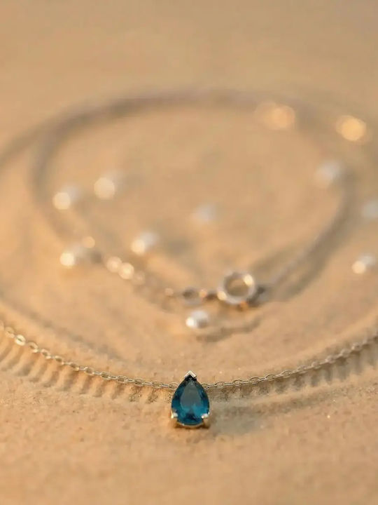 Halskette mit Träne-Design aus Weißgold 14K Blau