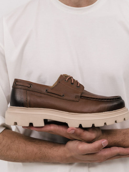 Leather Men's Moccasins In Tabac Brown Colour