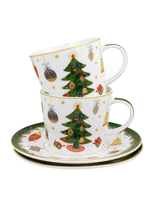Set of Christmas Porcelain Mugs Trees 2 Pieces