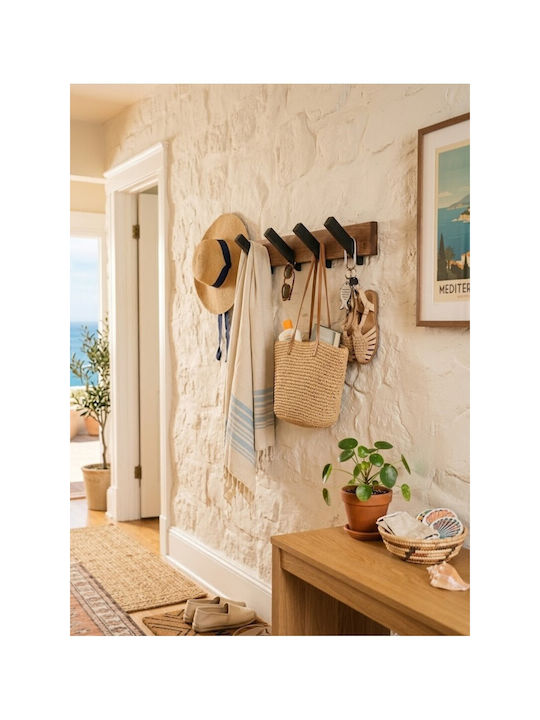 SteweHome Κρεμάστρα Τοίχου Ξύλινη 5 Θέσεων Καφέ 52x16x15cm